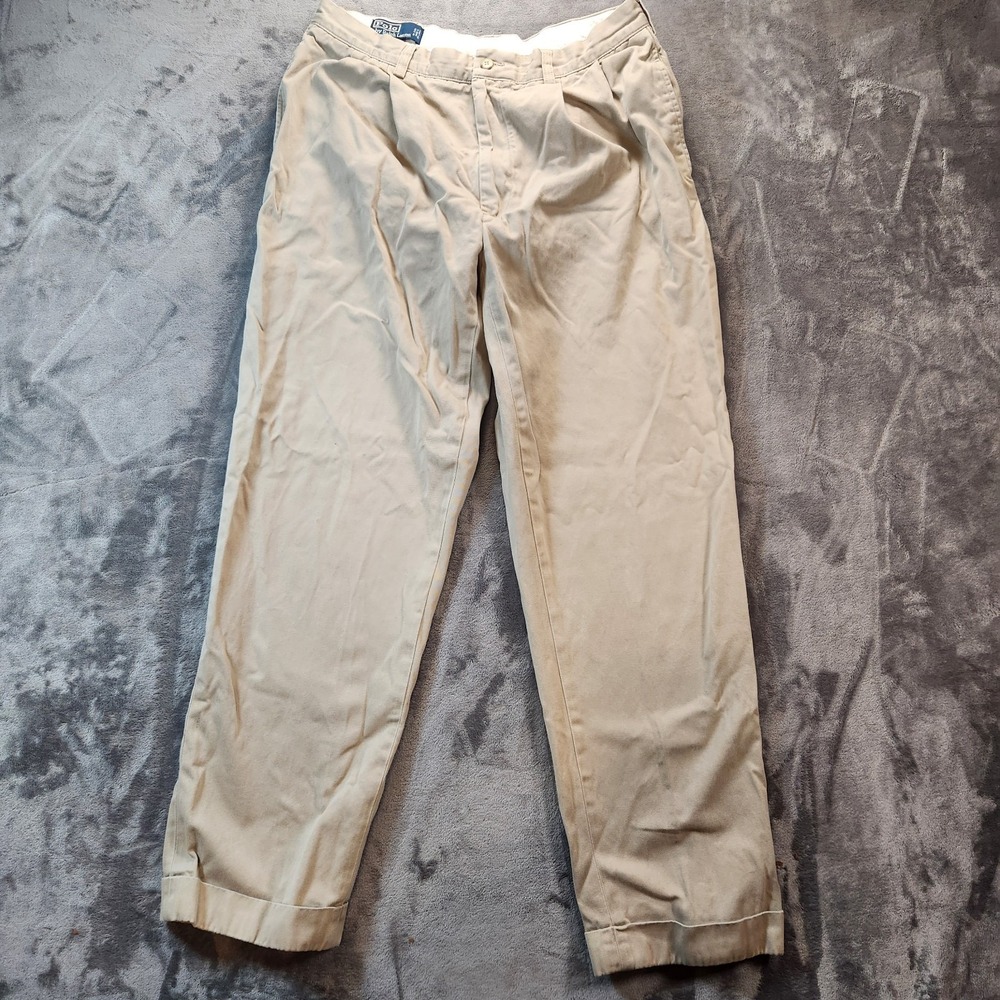 Polo Ralph Lauren Chinos Mens 35x32 Beige Hammond Classic Fit Pleated Preppy